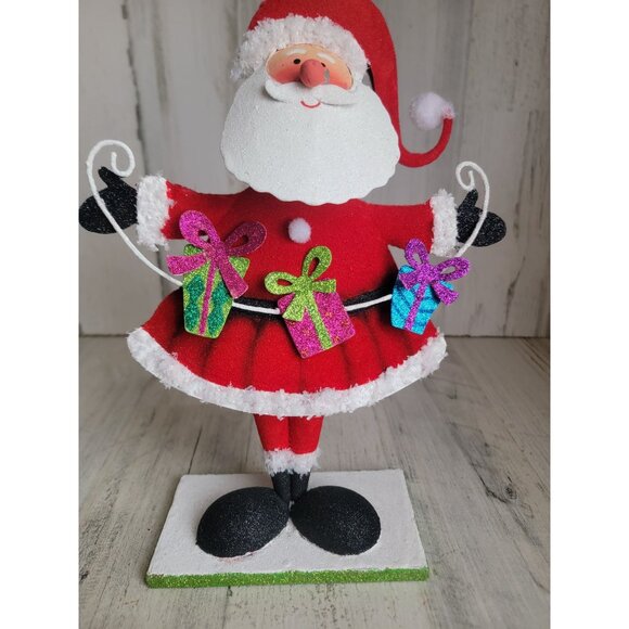 Pier 1 Import AS IS Bobble Santa Claus gift glitter metal - Picture 4 of 10